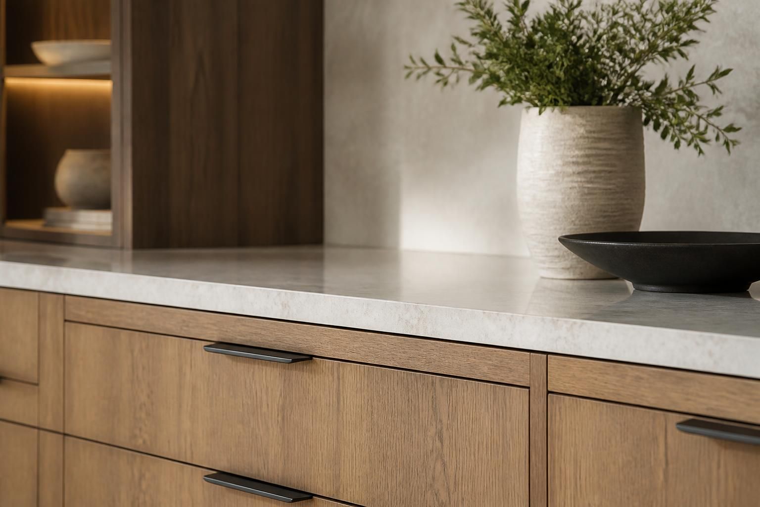 Modern interior with finished custom cabinetry.