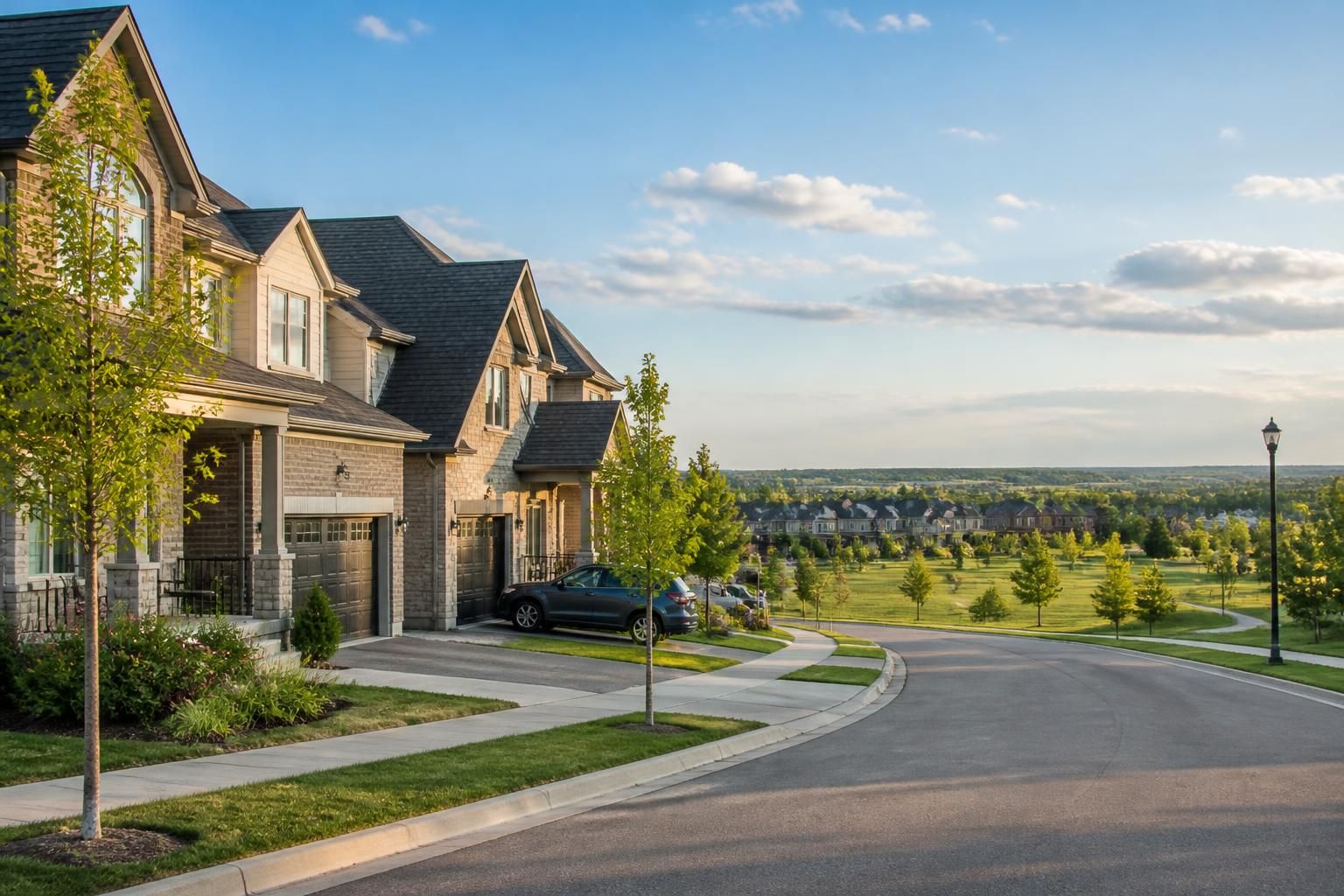 Milton neighborhood with newer homes and open green space.