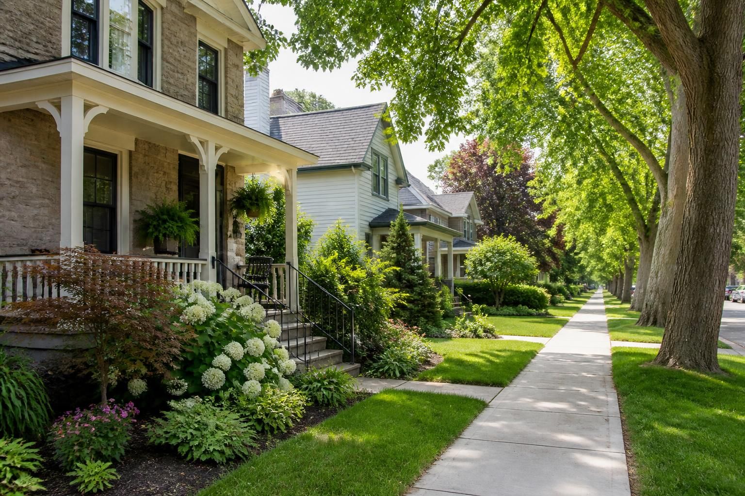Quiet Waterdown street with well-kept homes and landscaping.