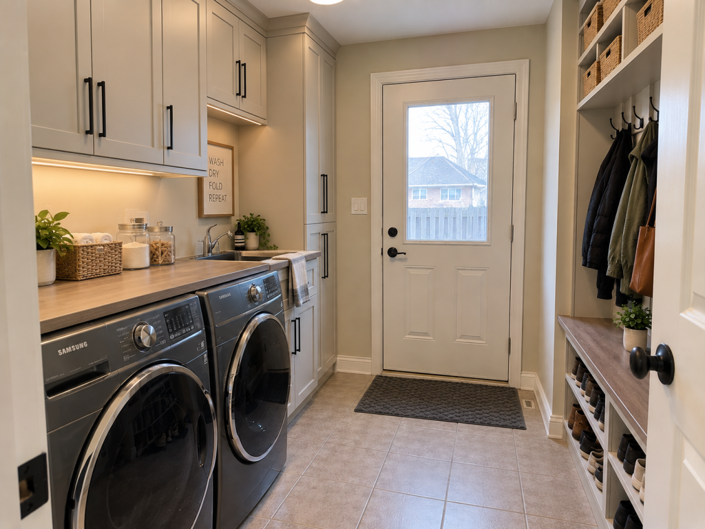 Before ROSELAND, BURLINGTON Custom Laundry & Mudroom Cabinetry —